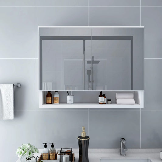 vidaXL LED Bathroom Mirror Cabinet White 80x15x60 cm MDF