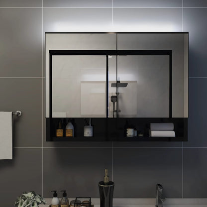vidaXL LED Bathroom Mirror Cabinet Black 80x15x60 cm MDF