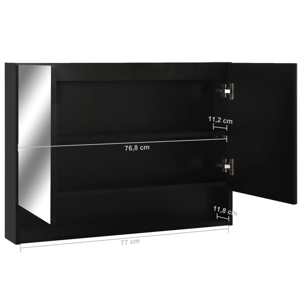 vidaXL LED Bathroom Mirror Cabinet Black 80x15x60 cm MDF