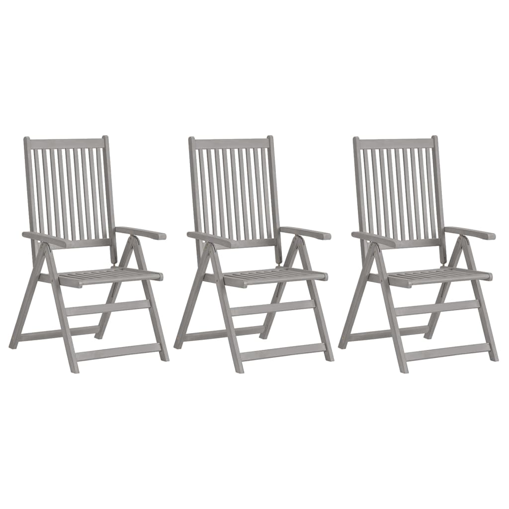 vidaXL Garden Chair | Set of 3 | Grey | Solid acacia wood | 3 pieces | Foldable