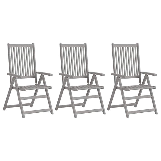 310618 vidaXL Garden Reclining Chairs 3 pcs Grey Solid Acacia Wood