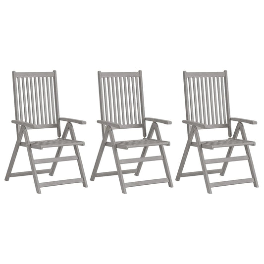 310618 vidaXL Garden Reclining Chairs 3 pcs Grey Solid Acacia Wood