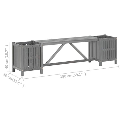 vidaXL Garden Bench | Grey | Solid acacia wood | 150 cm | Planters