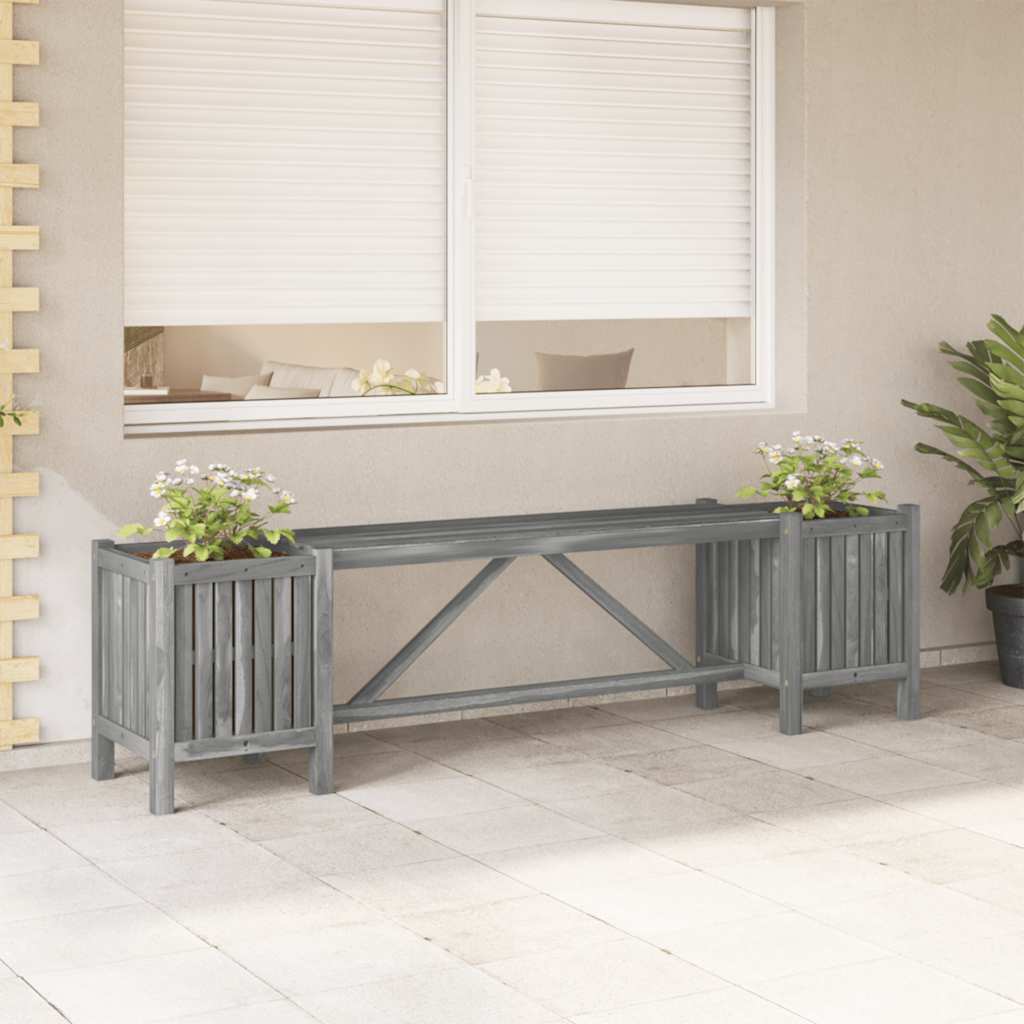 vidaXL Garden Bench | Grey | Solid acacia wood | 150 cm | Planters