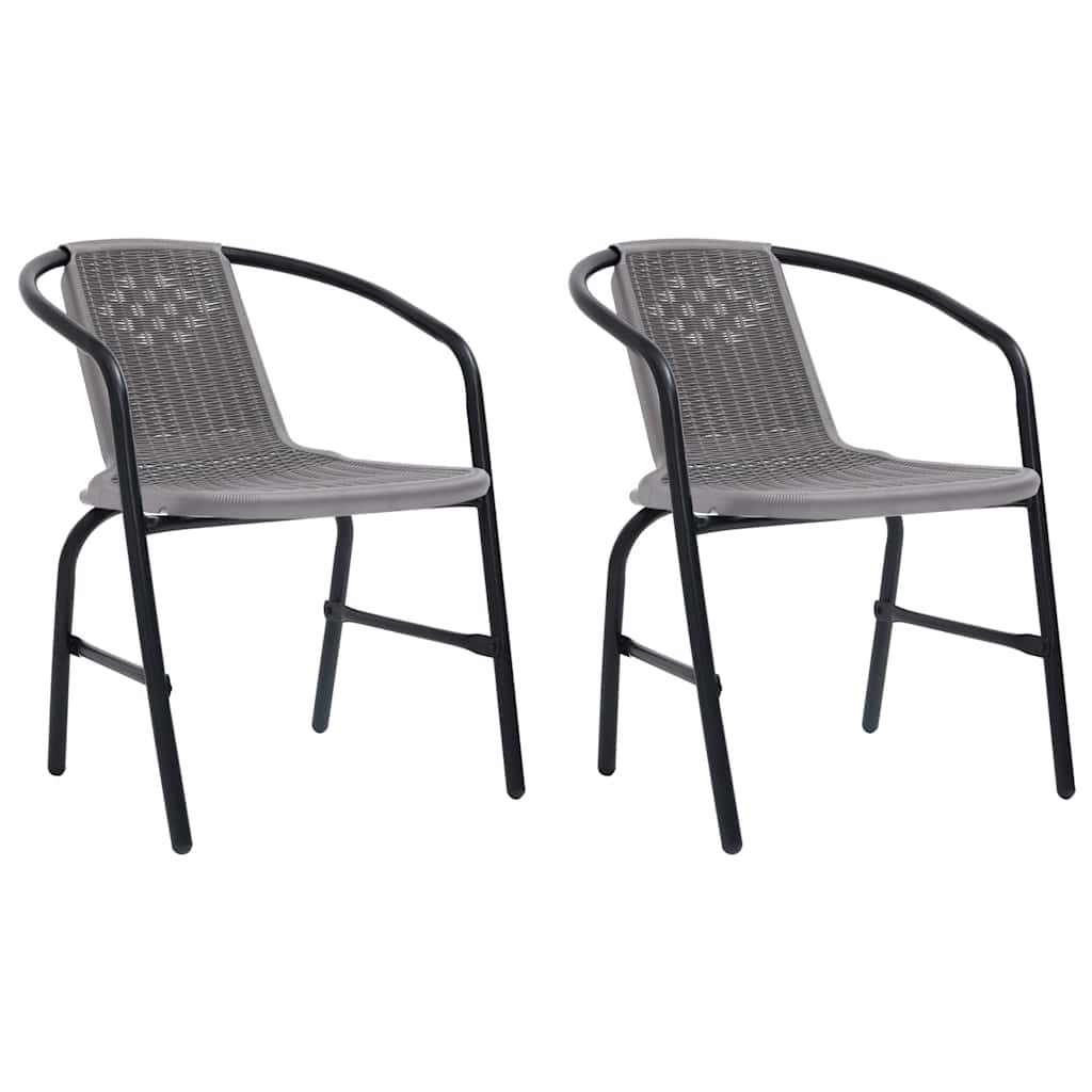 vidaXL Garden Chair | Set of 2 | Black | Plastic Rattan, Steel | Standard