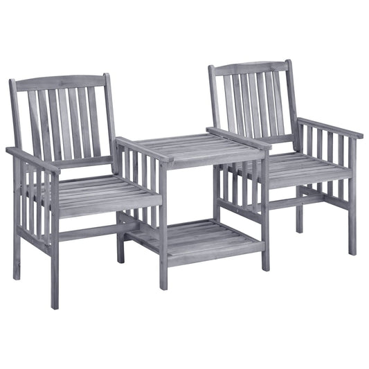 vidaXL Garden Chair With Tea Table | Grey | Solid Acacia Wood | Medium | Durable