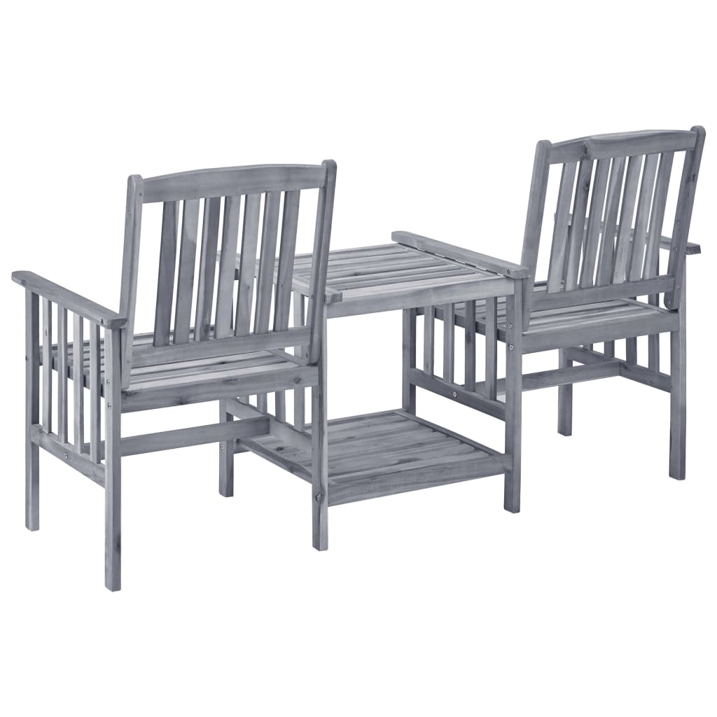 vidaXL Garden Chair With Tea Table | Grey | Solid Acacia Wood | Medium | Durable