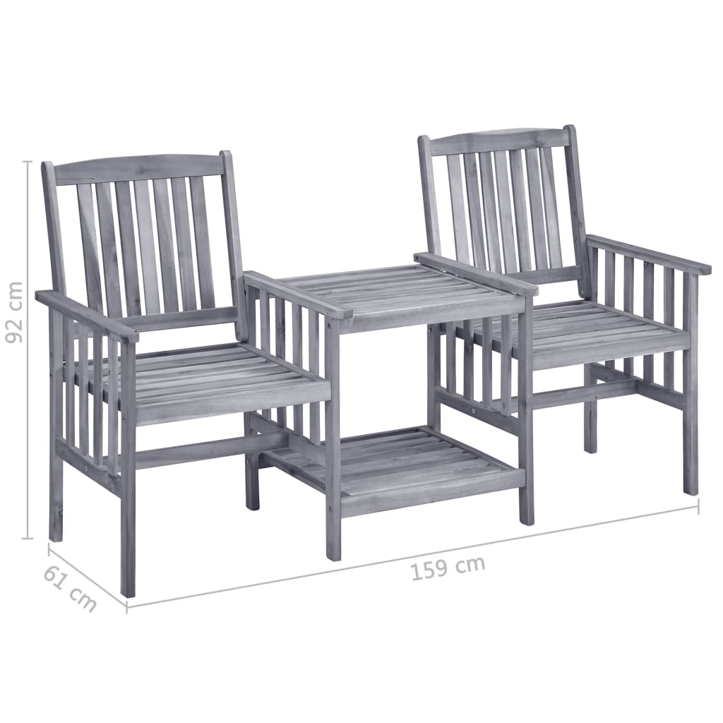 vidaXL Garden Chair With Tea Table | Grey | Solid Acacia Wood | Medium | Durable