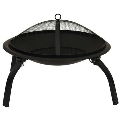 vidaXL 2-in-1 Fire Pit and BBQ with Poker 56x56x49 cm Steel