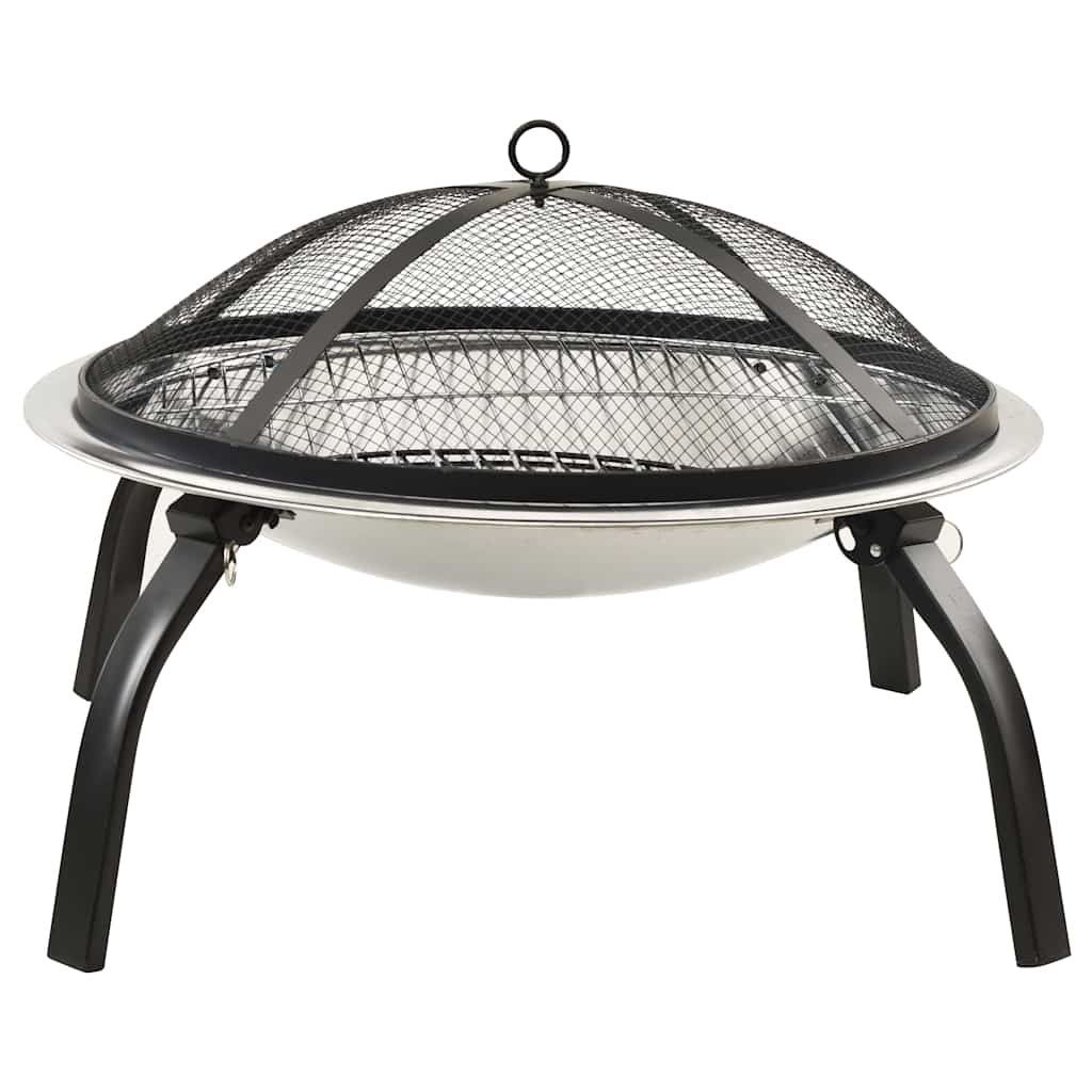 vidaXL 2-in-1 Fire Pit and BBQ with Poker 56x56x49 cm Stainless Steel