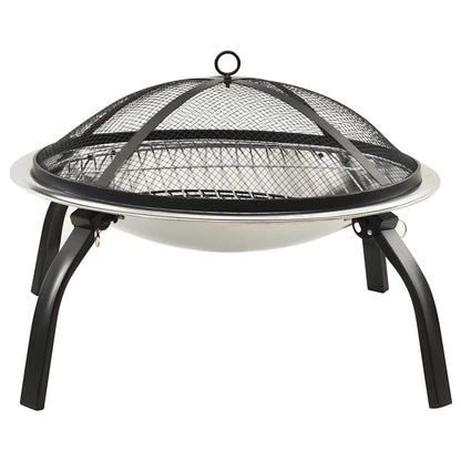 vidaXL 2-in-1 Fire Pit and BBQ with Poker 56x56x49 cm Stainless Steel