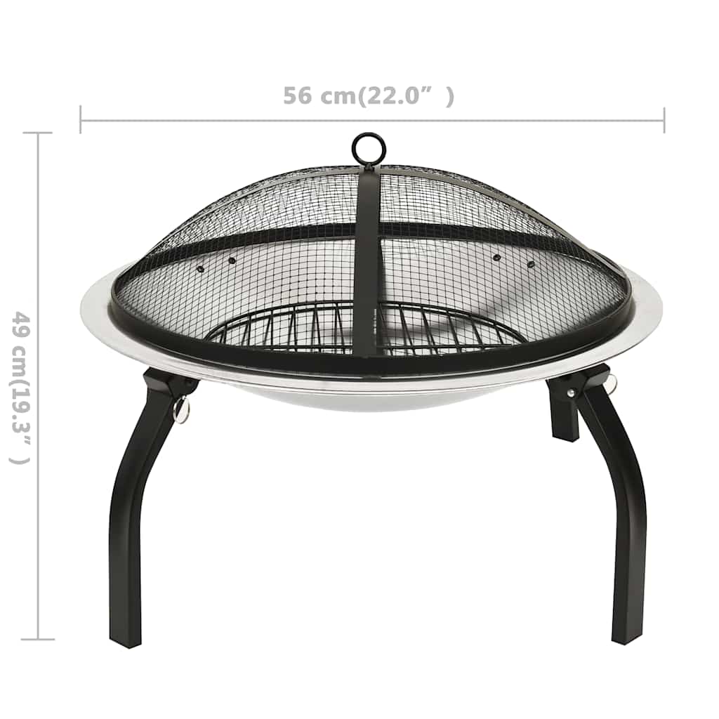 vidaXL 2-in-1 Fire Pit and BBQ with Poker 56x56x49 cm Stainless Steel