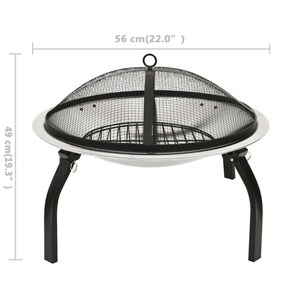 vidaXL 2-in-1 Fire Pit and BBQ with Poker 56x56x49 cm Stainless Steel