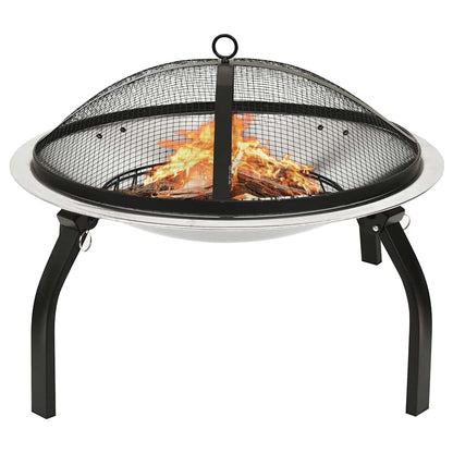 vidaXL 2-in-1 Fire Pit and BBQ with Poker 56x56x49 cm Stainless Steel