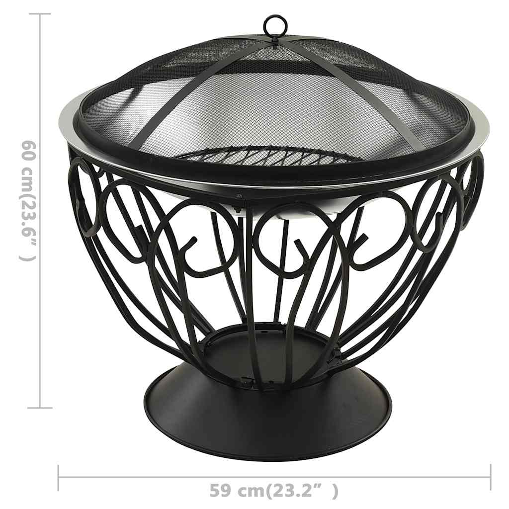 vidaXL 2-in-1 Fire Pit and BBQ with Poker 59x59x60 cm Stainless Steel