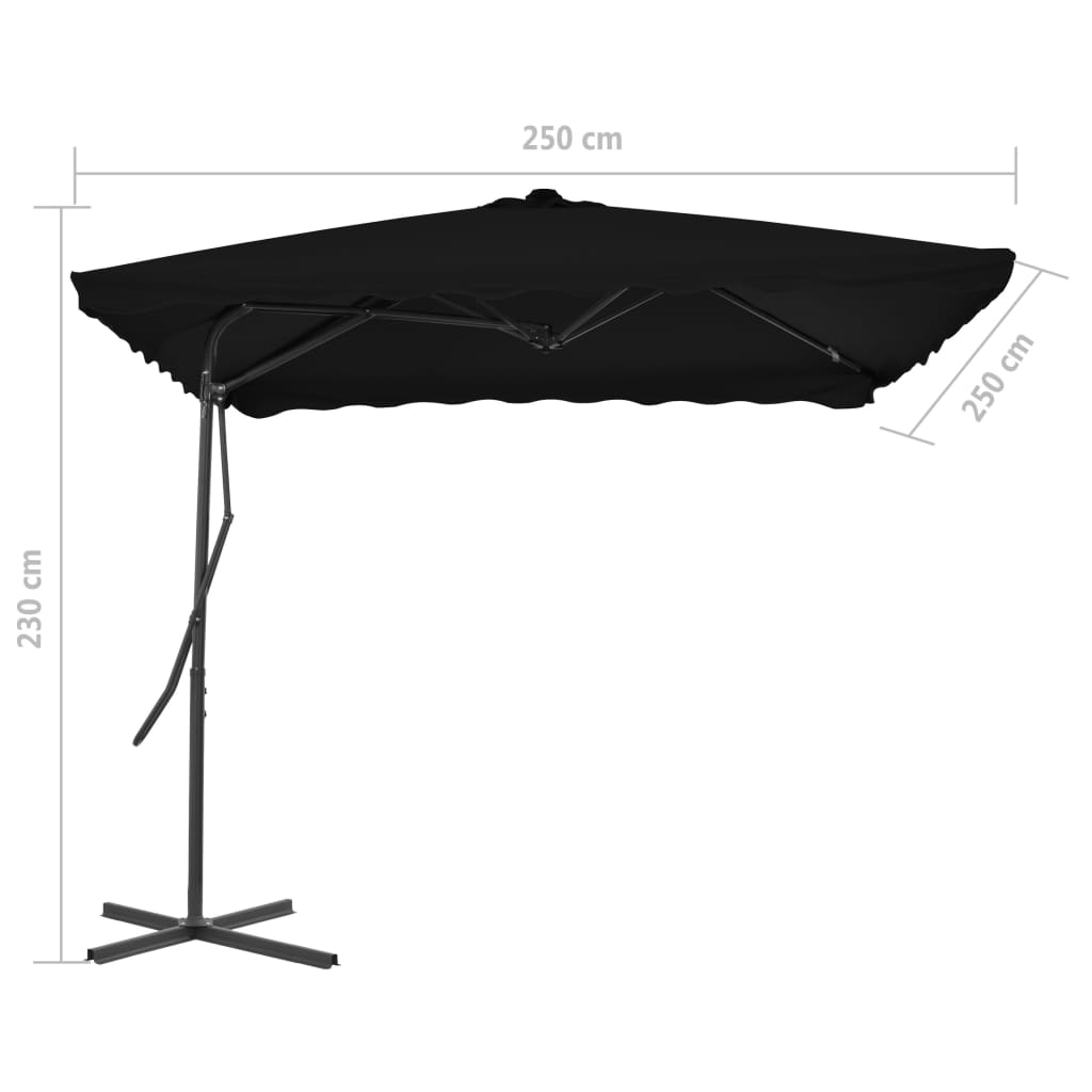 vidaXL Garden Parasol with Steel Pole Black 250x250x230 cm
