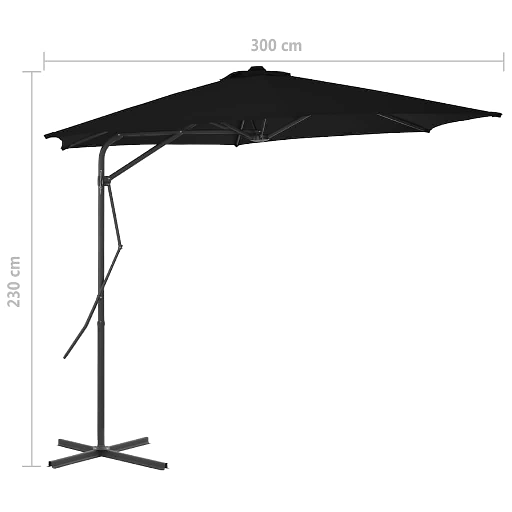 vidaXL Garden Parasol with Steel Pole Black 300x230 cm