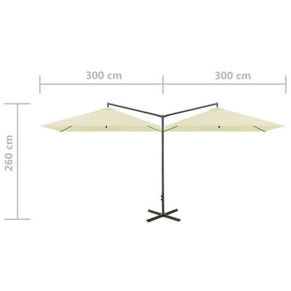 vidaXL Double Garden Parasol with Steel Pole Sand 600x300 cm