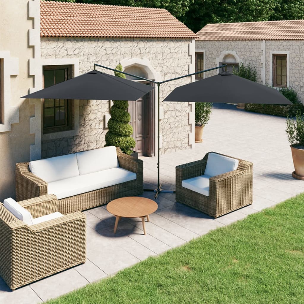vidaXL Double Garden Parasol with Steel Pole Anthracite 600x300 cm