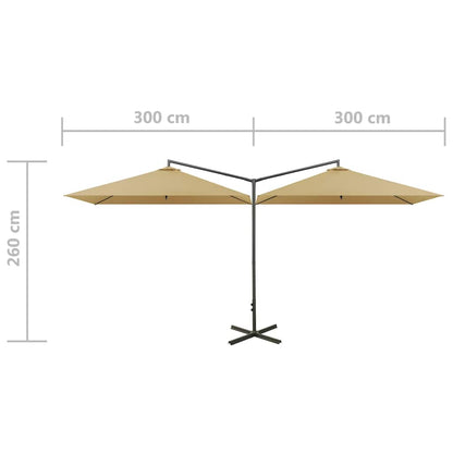 vidaXL Double Garden Parasol with Steel Pole Taupe 600x300 cm