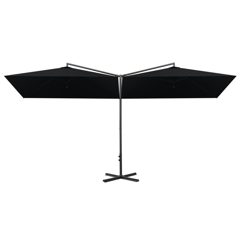 vidaXL Double Garden Parasol with Steel Pole Black 600x300 cm