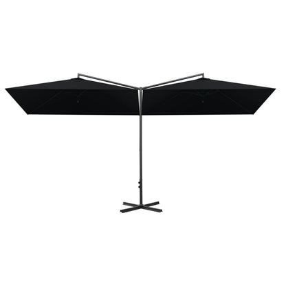vidaXL Double Garden Parasol with Steel Pole Black 600x300 cm
