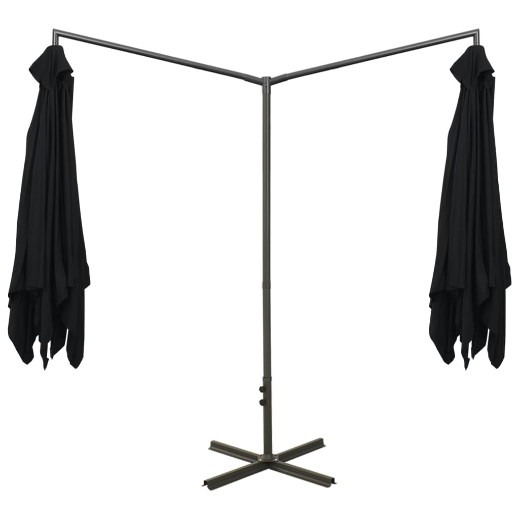 vidaXL Double Garden Parasol with Steel Pole Black 600x300 cm