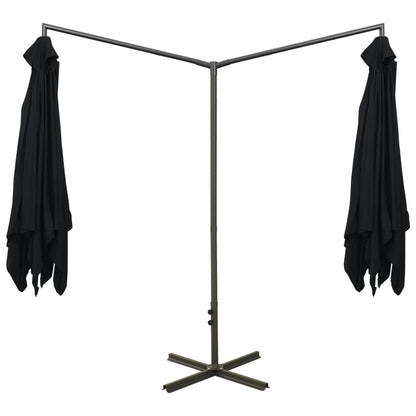 vidaXL Double Garden Parasol with Steel Pole Black 600x300 cm