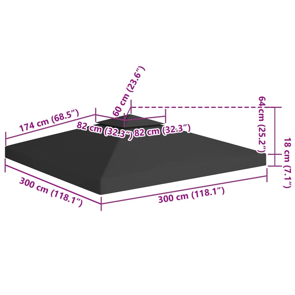 vidaXL 2-Tier Gazebo Top Cover 310 g/m² 3x3 m Black