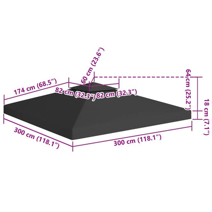 vidaXL 2-Tier Gazebo Top Cover 310 g/m² 3x3 m Black