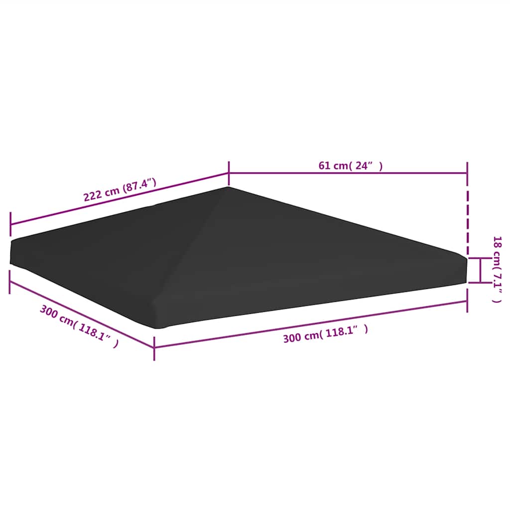 vidaXL Gazebo Top Cover 270 g/m² 3x3 m Black