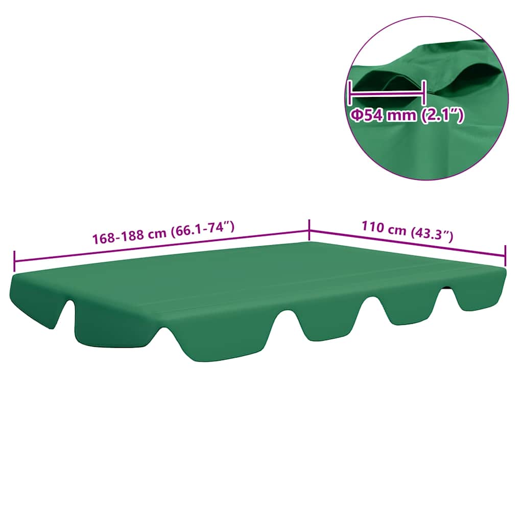 312088 vidaXL Replacement Canopy for Garden Swing Green 188/168x145/110 cm