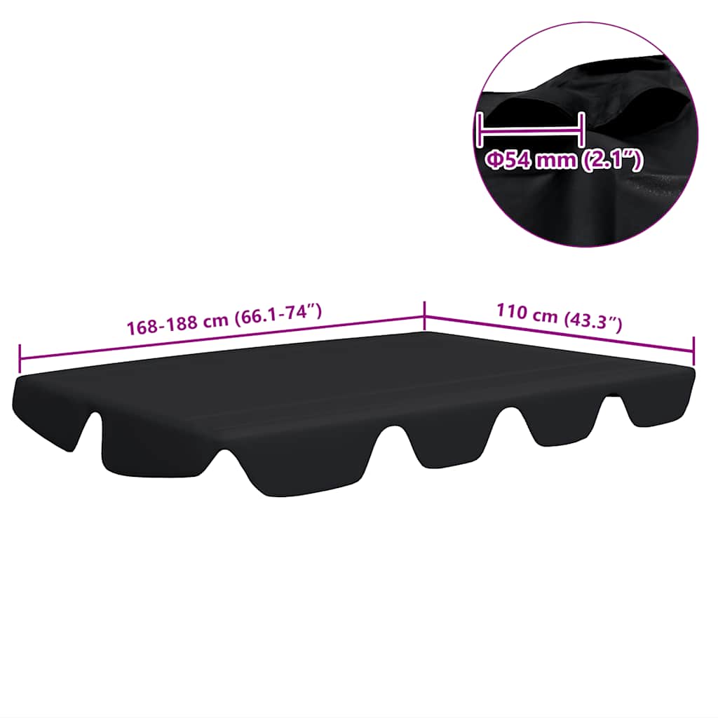 vidaXL Replacement Canopy for Garden Swing Black 188/168x145/110 cm