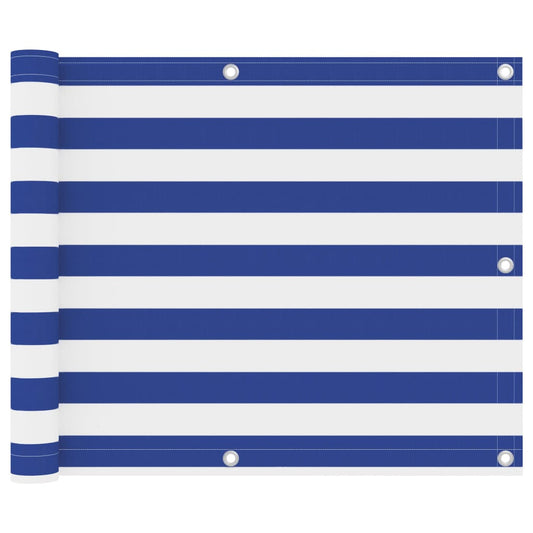 134914 vidaXL Balcony Screen White and Blue 75x500 cm Oxford Fabric