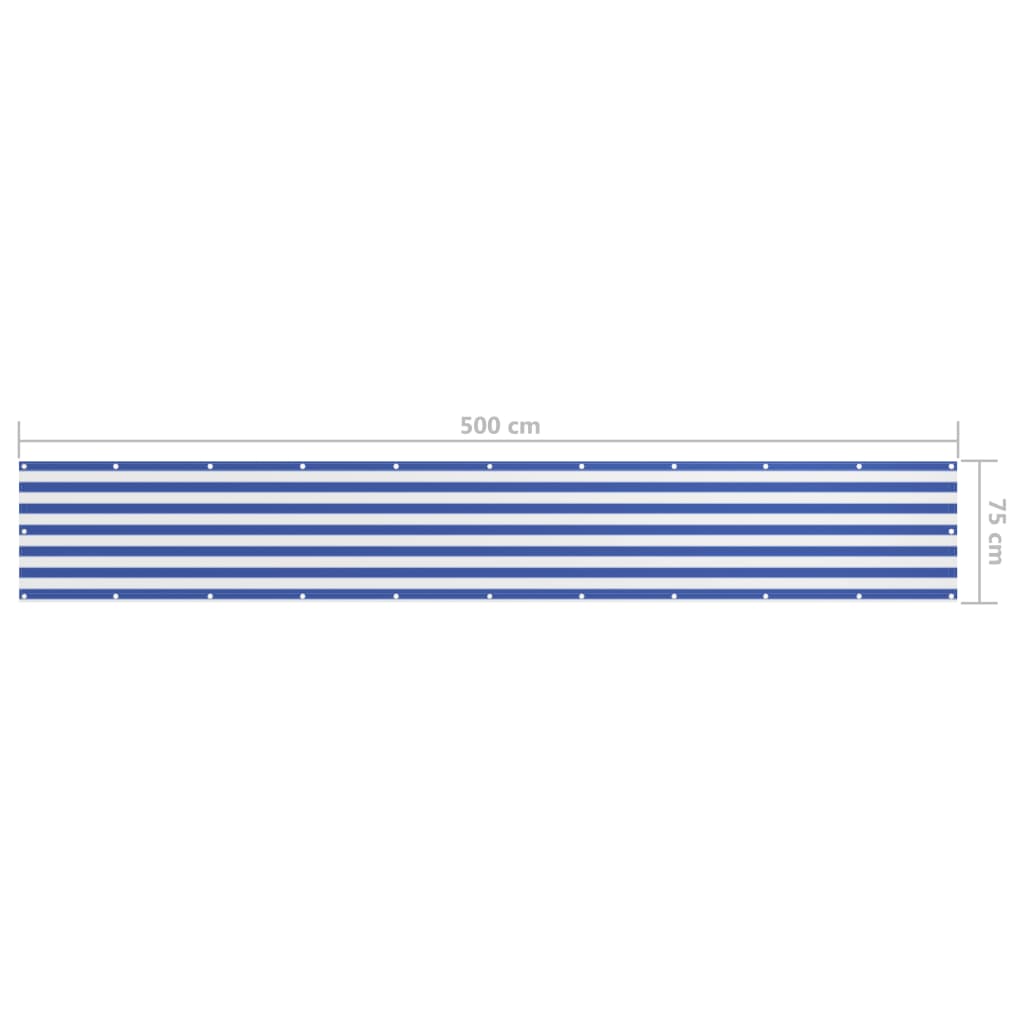 134914 vidaXL Balcony Screen White and Blue 75x500 cm Oxford Fabric