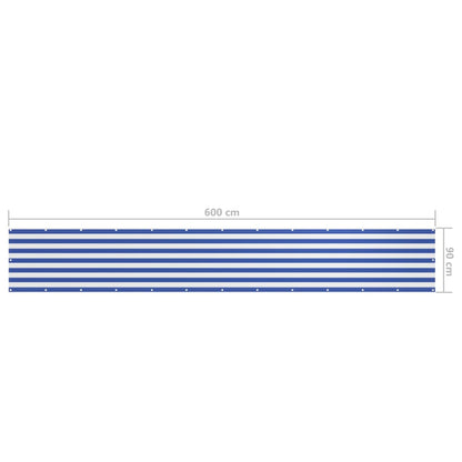 vidaXL Balcony Screen White and Blue 90x600 cm Oxford Fabric