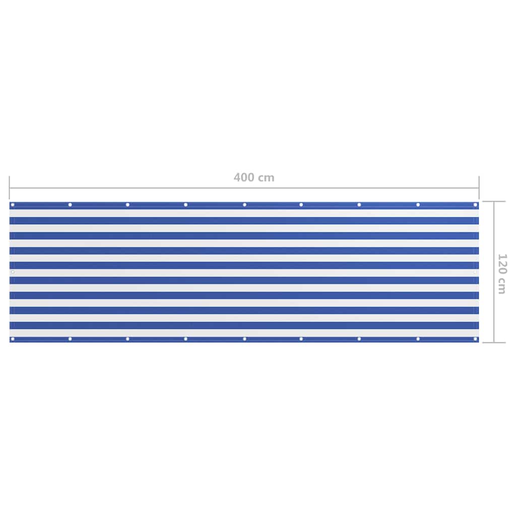 134921 vidaXL Balcony Screen White and Blue 120x400 cm Oxford Fabric