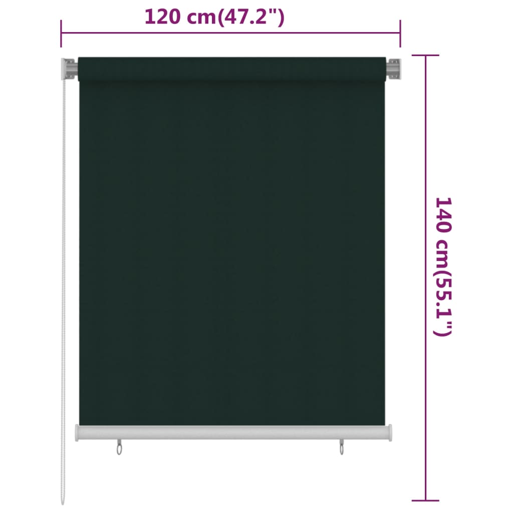 vidaXL Outdoor Roller Blind 120x140 cm Dark Green HDPE