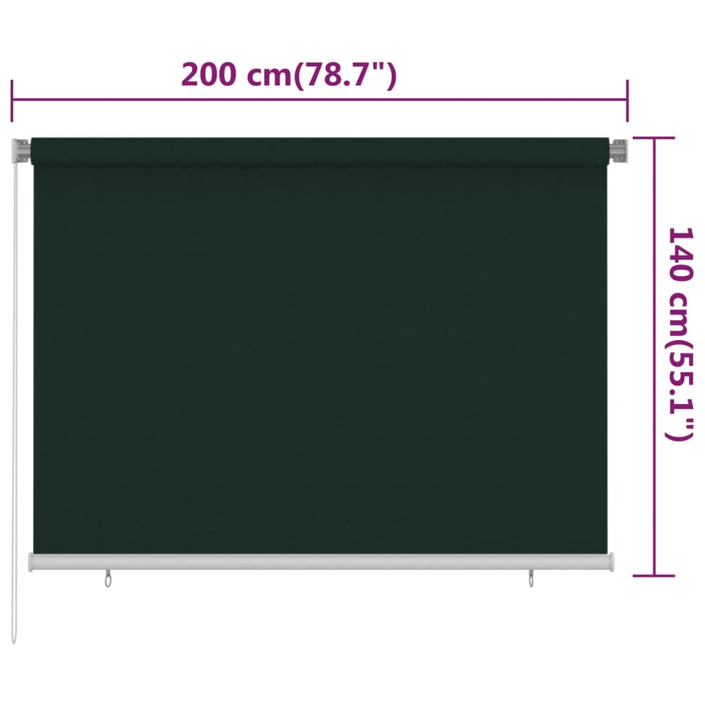 vidaXL Outdoor Roller Blind 200x140 cm Dark Green HDPE