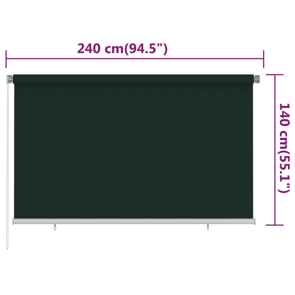 vidaXL Outdoor Roller Blind 240x140 cm Dark Green HDPE