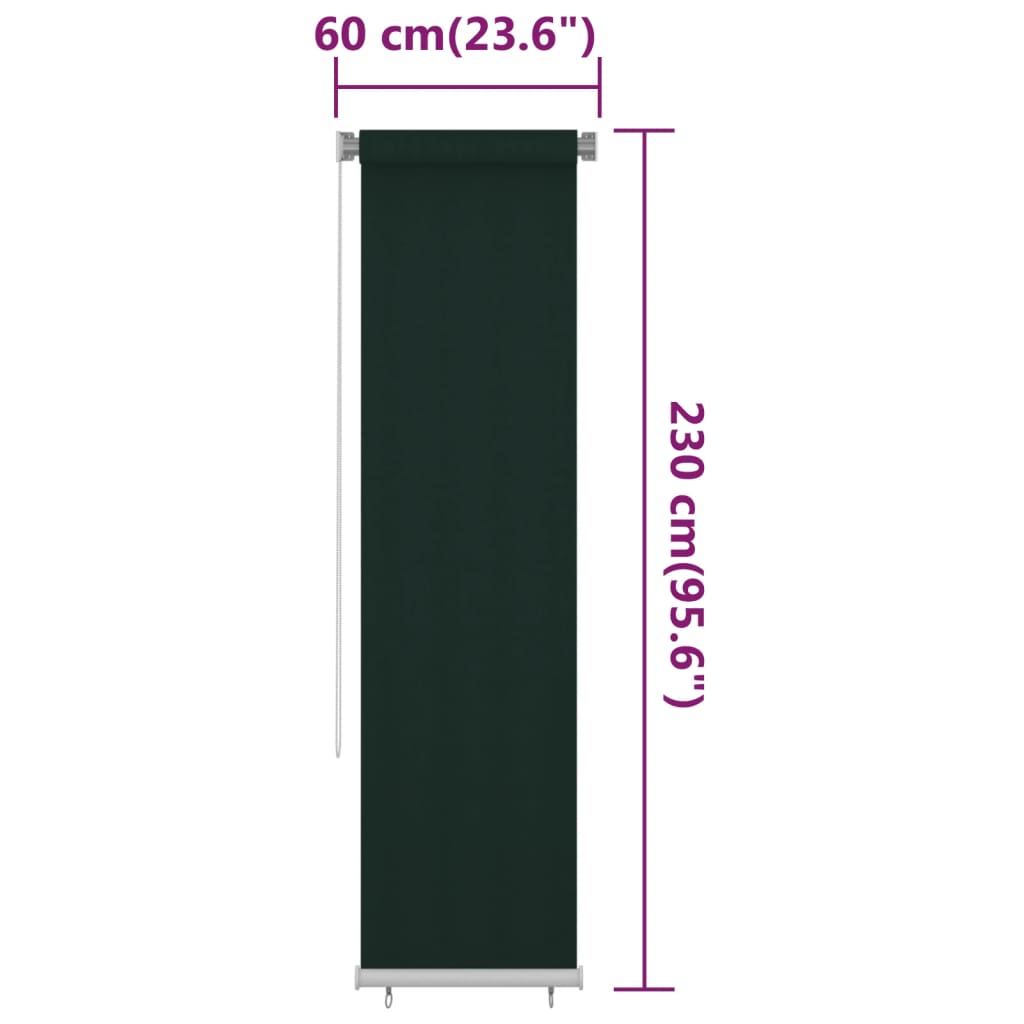vidaXL Outdoor Roller Blind 60x230 cm Dark Green HDPE