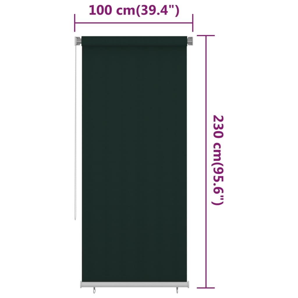vidaXL Outdoor Roller Blind 100x230 cm Dark Green HDPE