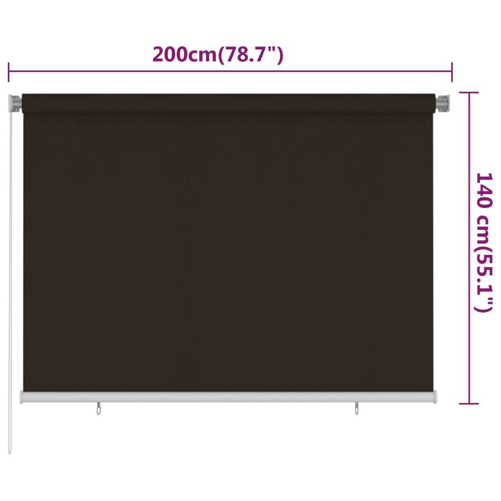 vidaXL Outdoor Roller Blind 205(W)x140(H) cm Brown HDPE