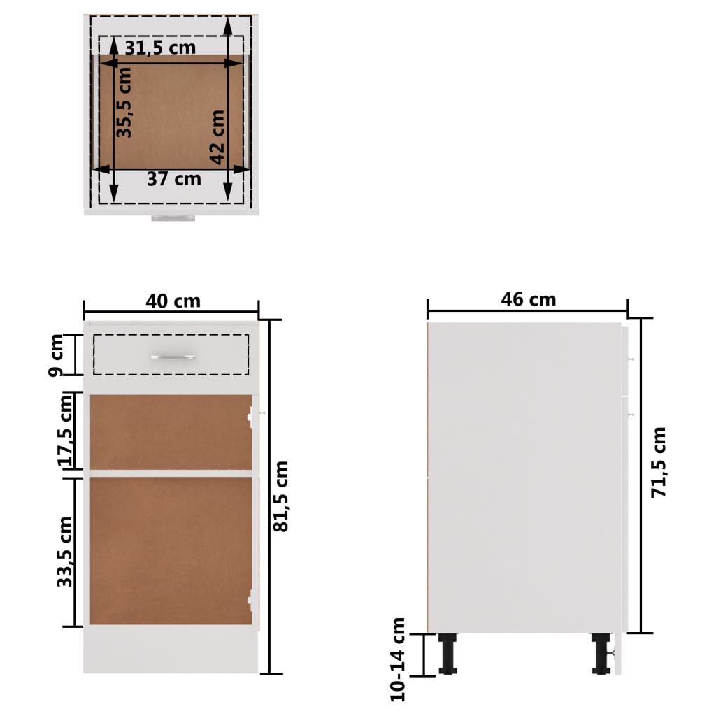 vidaXL Drawer Bottom Cabinet Lyon White 40x46x81.5 cm Engineered Wood