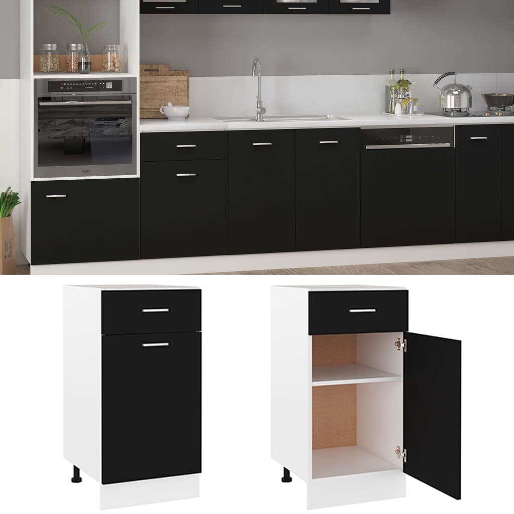 801213 vidaXL Drawer Bottom Cabinet "Lyon" Black 40x46x81,5 cm Engineered Wood