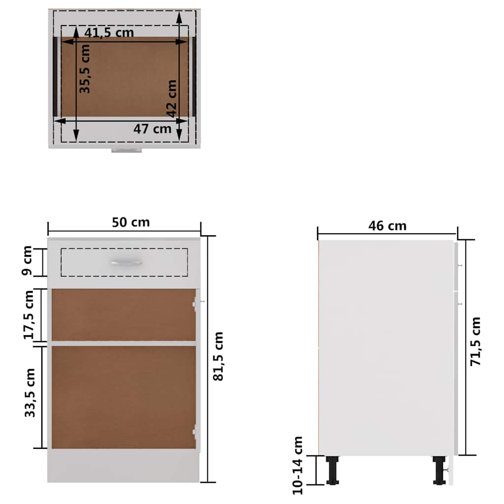 vidaXL Drawer Bottom Cabinet | White | Engineered wood | Kitchen Cabinet