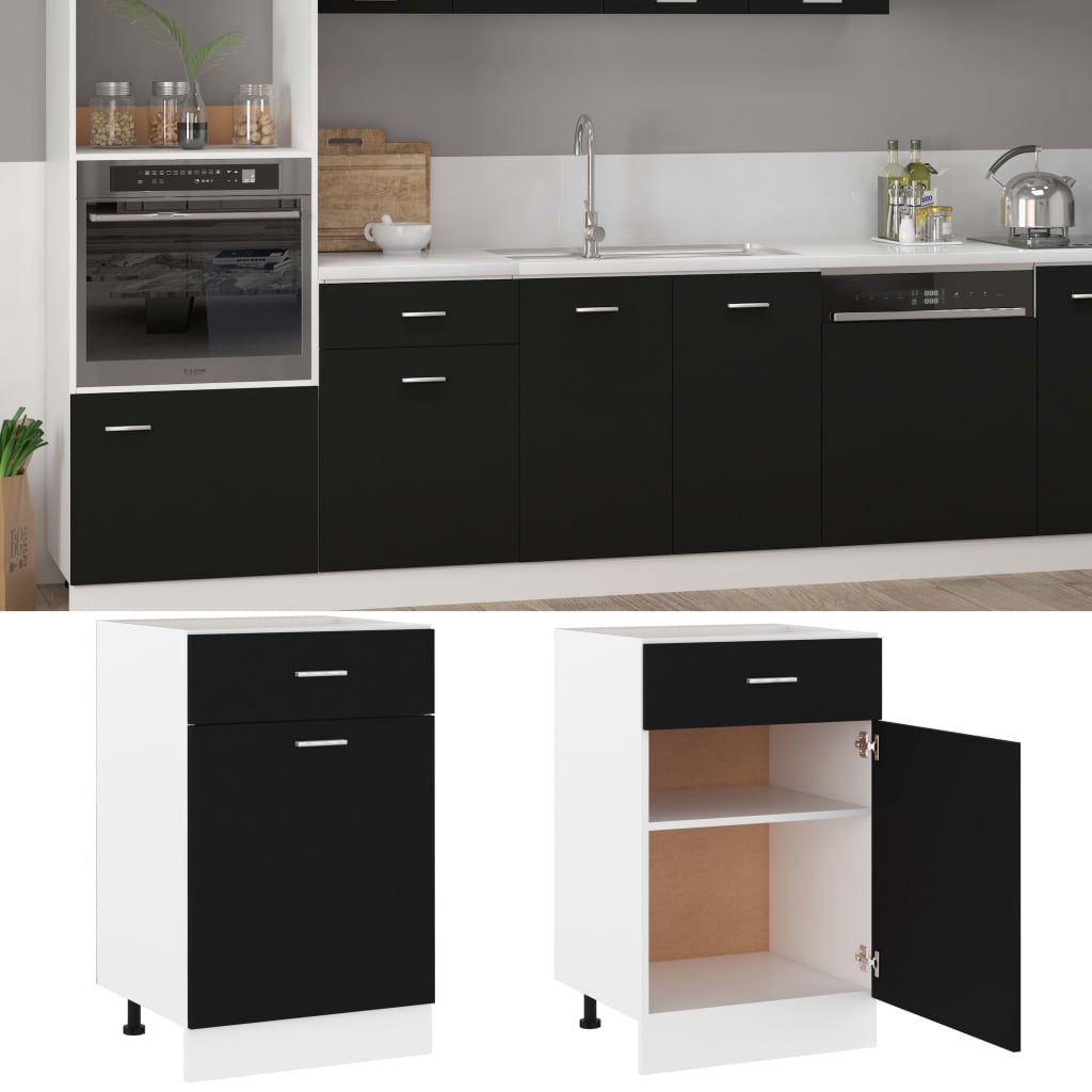 801221 vidaXL Drawer Bottom Cabinet "Lyon" Black 50x46x81,5 cm Engineered Wood