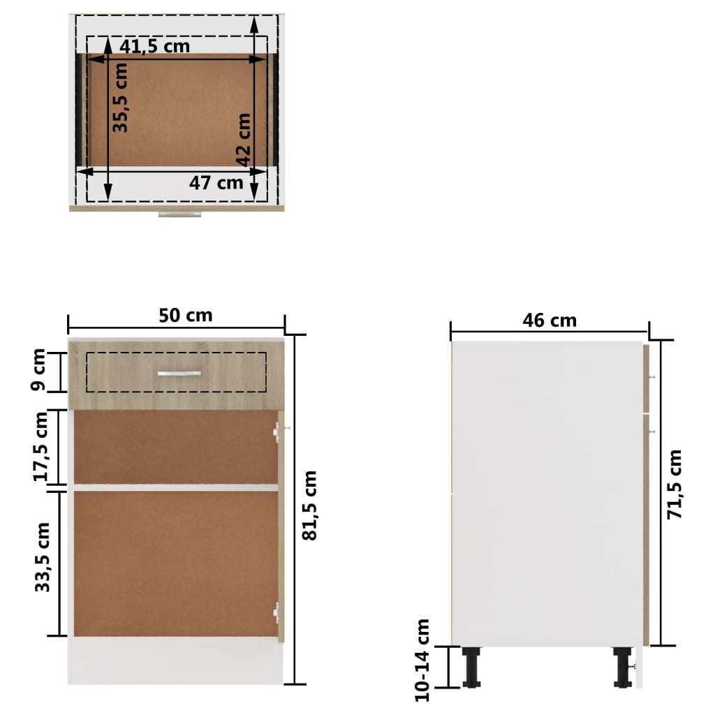 vidaXL Drawer Bottom Cabinet Lyon Sonoma Oak 50x46x81.5 cm Engineered Wood