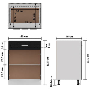 vidaXL Drawer Bottom Cabinet Black 60x46x81.5 cm Engineered Wood