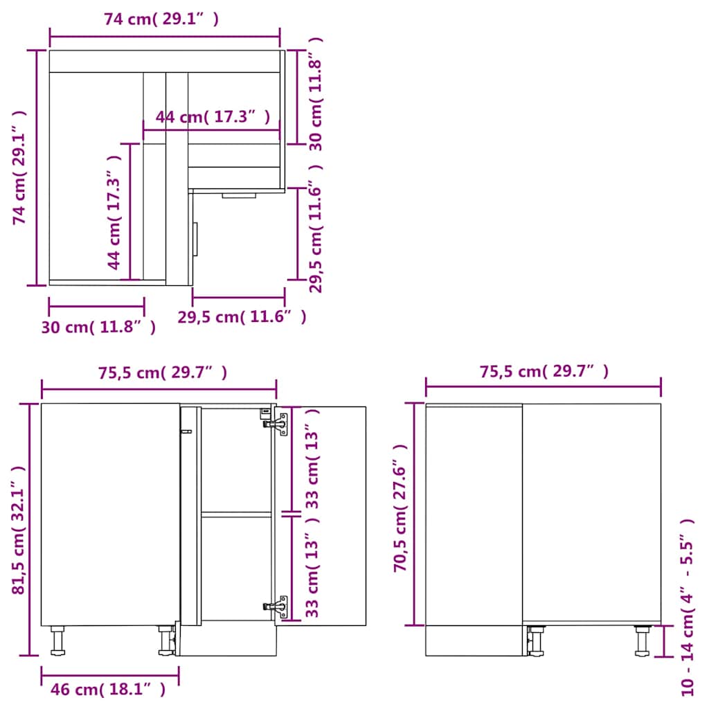 vidaXL Corner Bottom Cabinet "Lyon" Sonoma Oak 75.5x75.5x81.5 cm